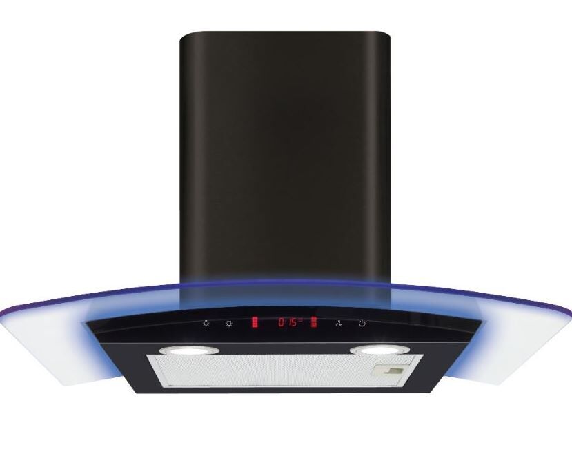 CDA EKP90BL 90Cm Black Curved Glass Chimney Cooker Hood - Black