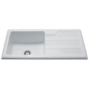 CDA KC23WH White Ceramic Single Bowl Reversible Kitchen Sink - White