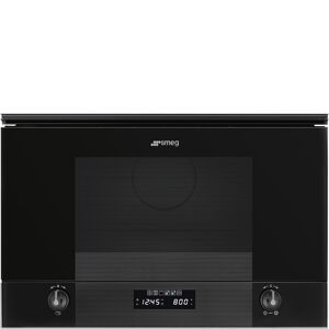 Smeg MP122B3 Black Glass Linea Built-In Microwave With Grill - Black Glass