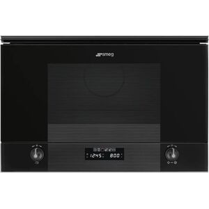 Smeg MP122B3 Black Glass Linea Built-In Microwave With Grill - Black Glass