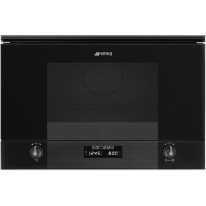 Smeg MP122B3 Black Glass Linea Built-In Microwave With Grill - Black Glass