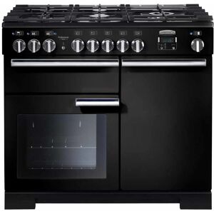 Rangemaster Professional Deluxe PDL100DFFGB/C 100cm Wide Gloss Black Dual Fuel Freestanding Range Cooker - Chrome Trim