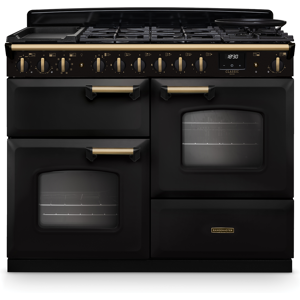 Rangemaster Classic Deluxe Offset Cavity CLDLO110DFPCBL/AB1 110cm Wide Charcoal Black Dual Fuel Freestanding Range Cooker - Antique Brass Trim Rangemaster Classic Deluxe Offset Cavity CLDLO110DFPCBL/AB1 110cm Wide Charcoal Black Dual Fuel Freestanding Range Cooker - Antique Brass Trim