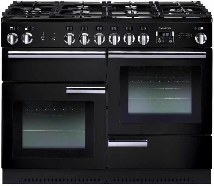 Rangemaster Professional Plus PROP110DFFGB/C 110cm Wide Gloss Black Dual Fuel Freestanding Range Cooker - Chrome Trim