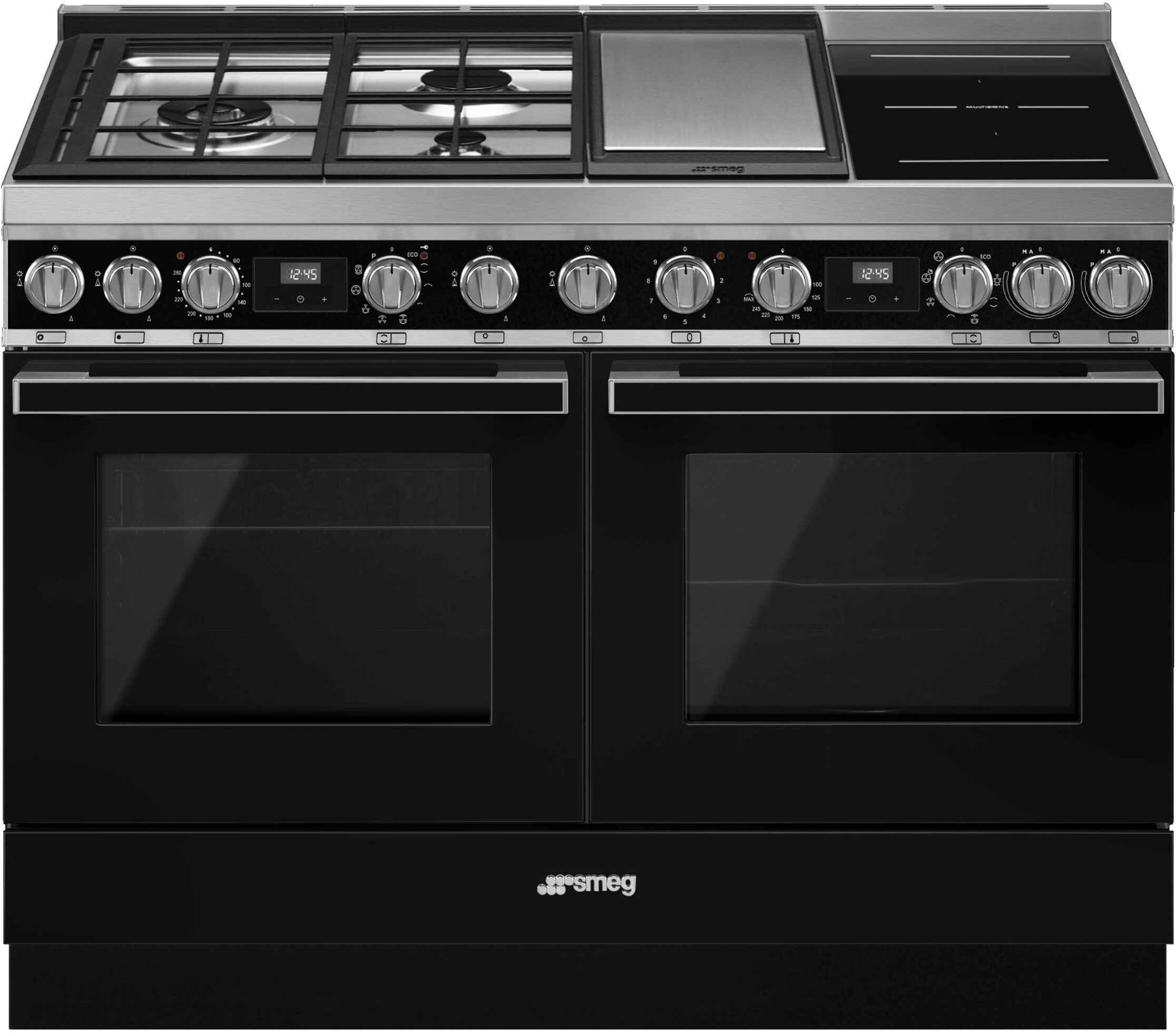 Smeg Portofino CPF120IGMPBL 120cm Wide Black Dual Fuel Freestanding Pyrolytic Range Cooker