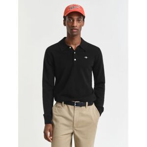 GANT Mens Black Superfine Lambswool Polo Sweater - Male - Black - Large GANT Mens Black Superfine Lambswool Polo Sweater - Male - Black - Large