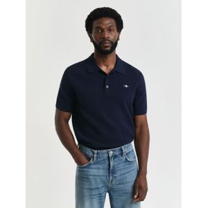 GANT Mens Evening Blue Textured Cotton Short Sleeve Polo Shirt - Male - Blue - Large GANT Mens Evening Blue Textured Cotton Short Sleeve Polo Shirt - Male - Blue - Large