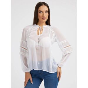 GUESS Womens Pure White Gilda Long Sleeve Trim Blouse - White GUESS Womens Pure White Gilda Long Sleeve Trim Blouse - White