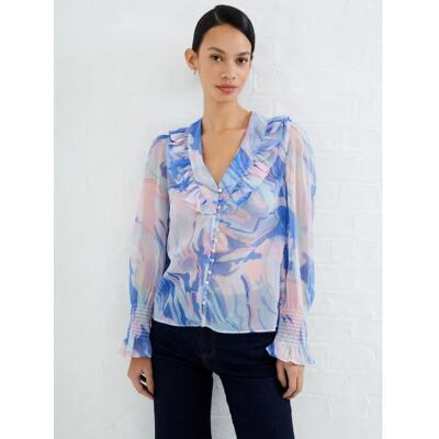 French Connection Womens Baja Blue Dalla Recy Hallie V-Neck Blouse - Female - Blue - 10 French Connection Womens Baja Blue Dalla Recy Hallie V-Neck Blouse - Female - Blue - 10