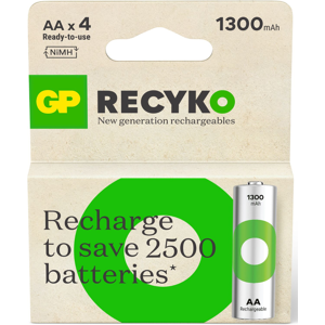 GP Batteries GP Recyko Rechargeable AA Batteries NiMH 1300mAh 4-Pack