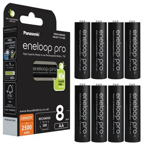 Panasonic Eneloop Pro AA 2500mAh Rechargeable Batteries   8 Pack