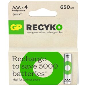 GP Batteries GP Recyko+ Rechargeable AAA Batteries NIMH 650mAh 4-Pack