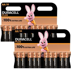 20 x Duracell Plus AA Batteries 100% Extra Life LR6 MN1500