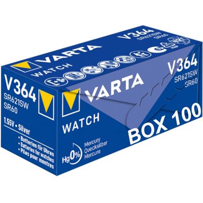 Wholesale Watch Batteries 364 Varta SR621SW Box of 100 Wholesale Watch Batteries 364 Varta SR621SW Box of 100