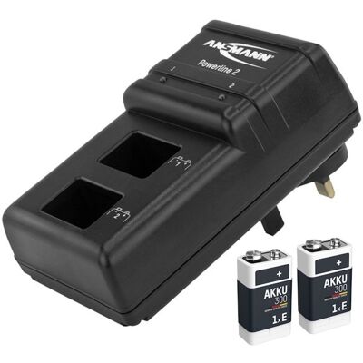 Ansmann Twin 9V Battery Charger & 2 x 300mAh 9-Volt Batteries Ansmann Twin 9V Battery Charger & 2 x 300mAh 9-Volt Batteries