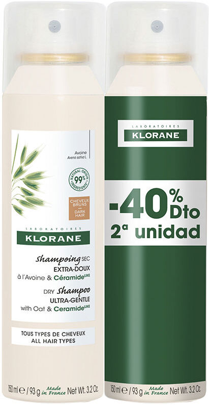 Klorane Oat Milk Extra Gentle Dry Shampoo CHESTNUT/BROWN Set 2 x 150 ml