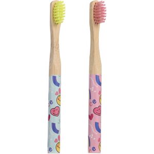 Care+ Smiley Word Bamboo Toothbrush Lot 2 pz