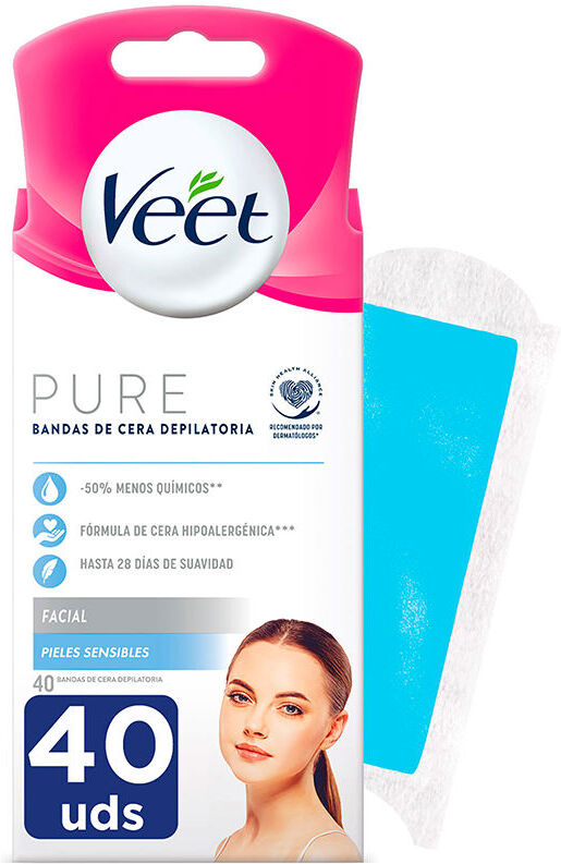 Veet Pure Wax Bands sensitive skin facial 40 u
