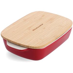 KitchenAid Empire Red Small 20cm Stoneware Rectangular Dish with Bamboo Lid