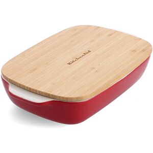 KitchenAid Empire Red Medium 26cm Stoneware Rectangular Dish with Bamboo Lid