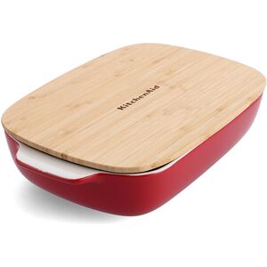 KitchenAid Empire Red Large 32cm Stoneware Rectangular Dish with Bamboo Lid