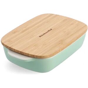 KitchenAid Pistachio Small 20cm Stoneware Rectangular Dish with Bamboo Lid