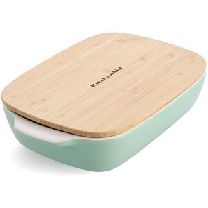 KitchenAid Pistachio Medium 26cm Stoneware Rectangular Dish with Bamboo Lid