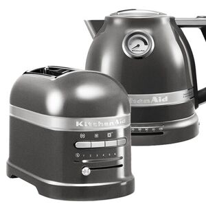 KitchenAid Artisan Medallion Silver 2 Slot Toaster and Kettle Set