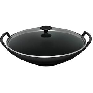 Le Creuset Satin Black Cast Iron Wok and Glass Lid