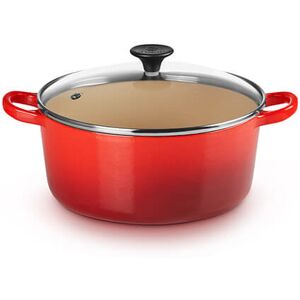 Le Creuset Cerise Cast Iron 22cm Round Casserole with Glass Lid