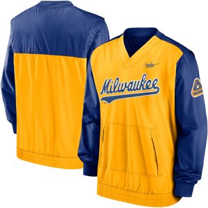 Men's Nike Royal/Gold Milwaukee Brewers Cooperstown Collection V-Neck Pullover Windbreaker - Male - Royal