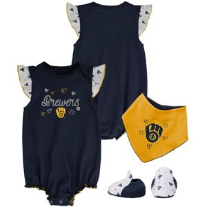 Girls Newborn & Infant Navy Milwaukee Brewers 3-Piece Home Plate Bodysuit Bib & Booties Set - Female - Navy