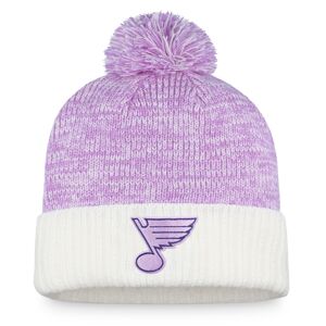 Men's Fanatics Branded White/Purple St. Louis Blues 2022 Hockey Fights Cancer Authentic Pro Cuffed Knit Hat with Pom - Male - White