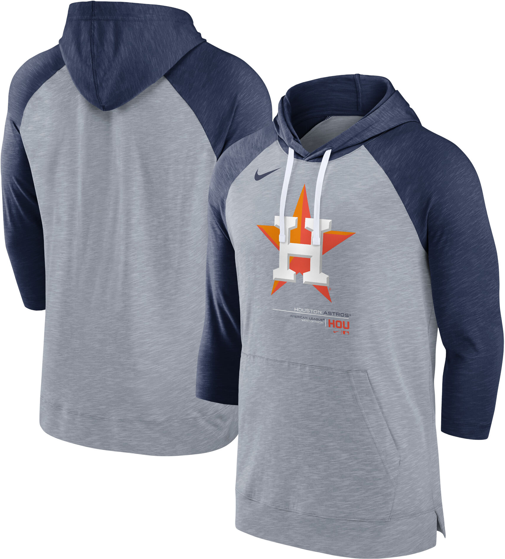 Men's Nike Heather Gray/Heather Navy Houston Astros Baseball Raglan 3/4-Sleeve Pullover Hoodie - Male - Heather Gray