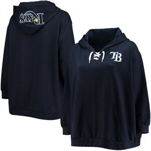 Women's Navy Tampa Bay Rays Plus Size Lace-Up V-Neck Pullover Hoodie - Female - Navy