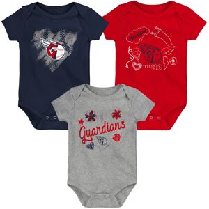 Girls Newborn & Infant Navy/Red/Heathered Gray Cleveland Guardians 3-Pack Batter Up Bodysuit Set - Female - Navy