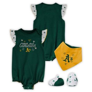 Girls Newborn & Infant Green Oakland Athletics 3-Piece Home Plate Bodysuit Bib & Booties Set - Female - Green