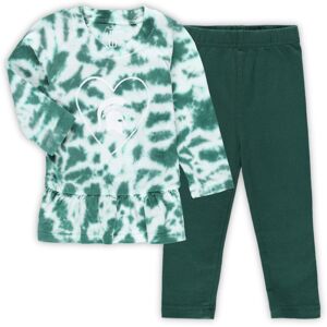 Girls Infant Wes & Willy Green Michigan State Spartans Tie-Dye Ruffle Raglan Long Sleeve T-Shirt & Leggings Set - Female - Green