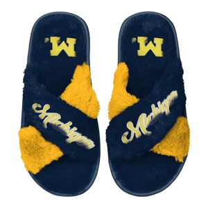Women's FOCO Navy Michigan Wolverines Two-Tone Crossover Faux Fur Slide Slippers - Female - Navy