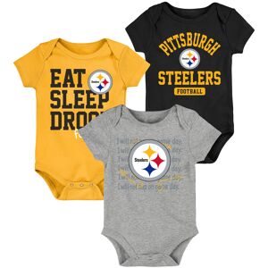Newborn & Infant Black/Gold Pittsburgh Steelers Eat Sleep Drool Football Three-Piece Bodysuit Set - Male - Black