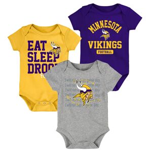 Newborn & Infant Purple/Gold Minnesota Vikings Eat Sleep Drool Football Three-Piece Bodysuit Set - Male - Purple