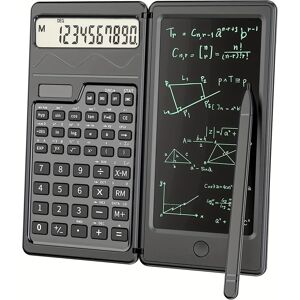 Temu Scientific Calculators10-digit Lcd Display Foldable Calculator With Handwriting Board, Solar And Battery Dual Power Supply For Teacher, Engineer White