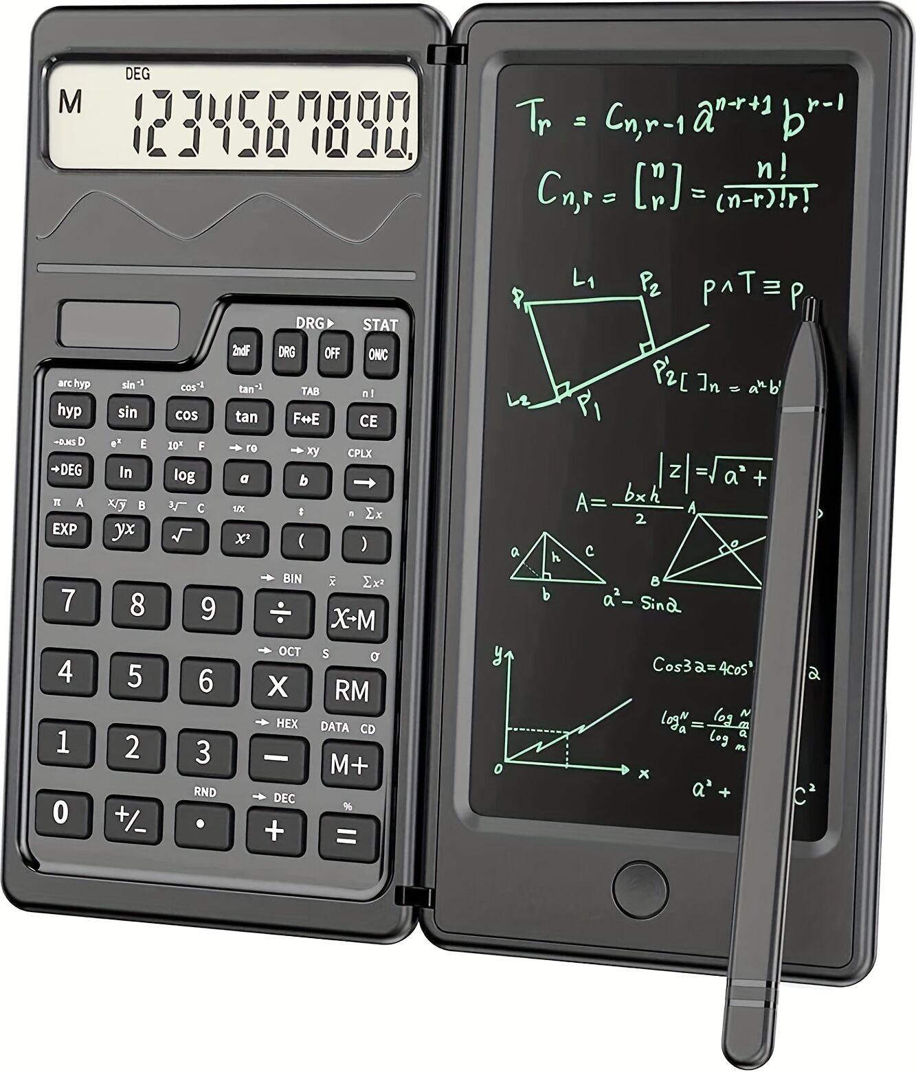 Temu Scientific Calculators10-digit Lcd Display Foldable Calculator With Handwriting Board, Solar And Battery Dual Power Supply For Teacher, Engineer White