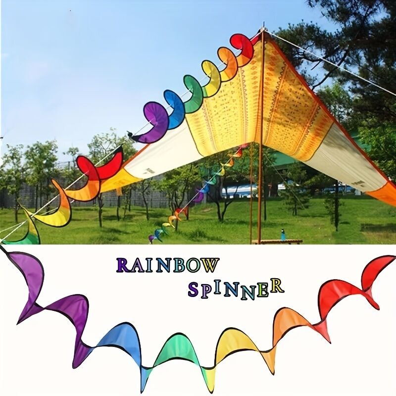 Temu 1pc Rainbow Spiral Windmill Windsock Flag, Camp Tent Home Garden Decor Outdoors Toy Garden Windmill, Color Spiral Windmill, Hanging Decorations Holiday Party Decorations, Birthday Easter Gift  Large Size*4