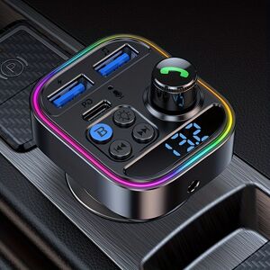 Temu Car Charger Fm Transmitter Wireless Handsfree Calling Aux Audio Mp3 Player Type C Pd 30w Dual Usb Fast Charging Car Charger Black