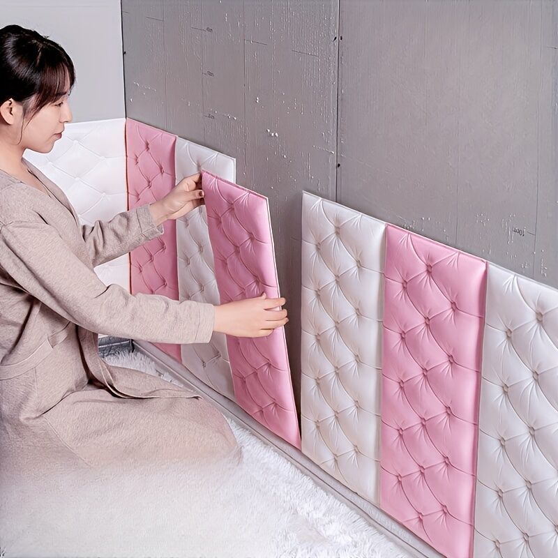 Temu 5/10pcs Anti-collision Wall Sticker, Tatami Bedside Soft Bag Back Cushion Self-adhesive Wall Stickers, Bedroom Bedside Wall Aisle Sticker, Home Improvement Tools, 27.56inch X 13.78inch Pink