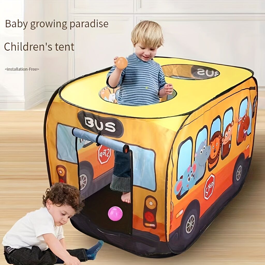 Temu Interactive Cartoon Bus Game House - Automatically Pops Open For Hours Of Outdoor Fun For Kids! Yellow