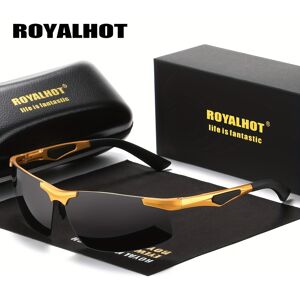 Temu Royalhot, Aluminum Magnesium Frame Polarized Square Sunglasses, For Men Women Outdoor Sports Party Vacation Travel Driving Fishing Cycling Supplies Photo Props Brown