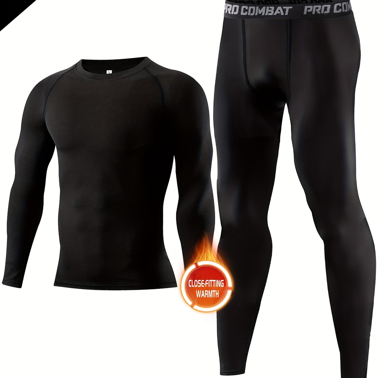 Temu Men's Long Sleeve Set: Quick Dry & Moisture Wicking Sportswear For Maximum Performance Black XL(36)