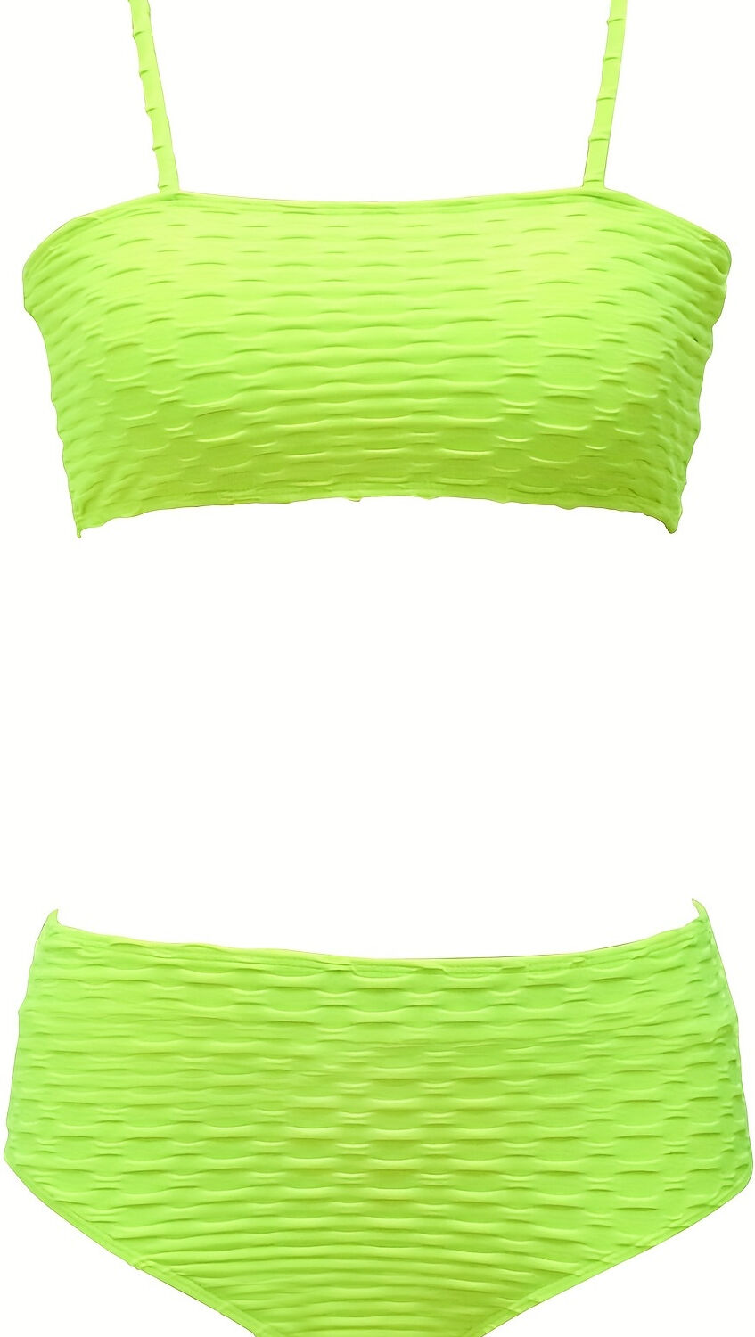 Temu Spaghetti Straps Bikini Sets, Solid Color High-stretch High Cut 2 Pieces Swimsuit, Women's Swimwear & Clothing Greenish Yellow XL(12)